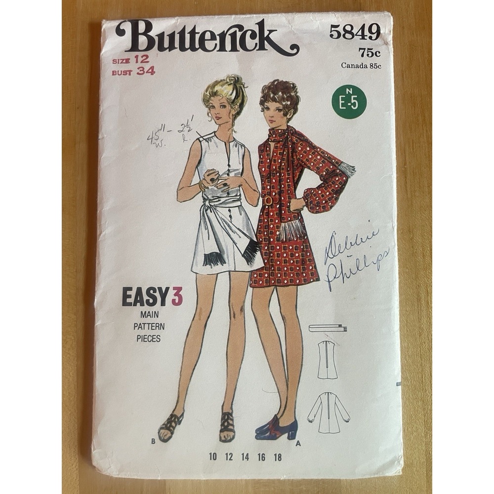 VTG Butterick 5849 Size 12 Retro MOD Dress